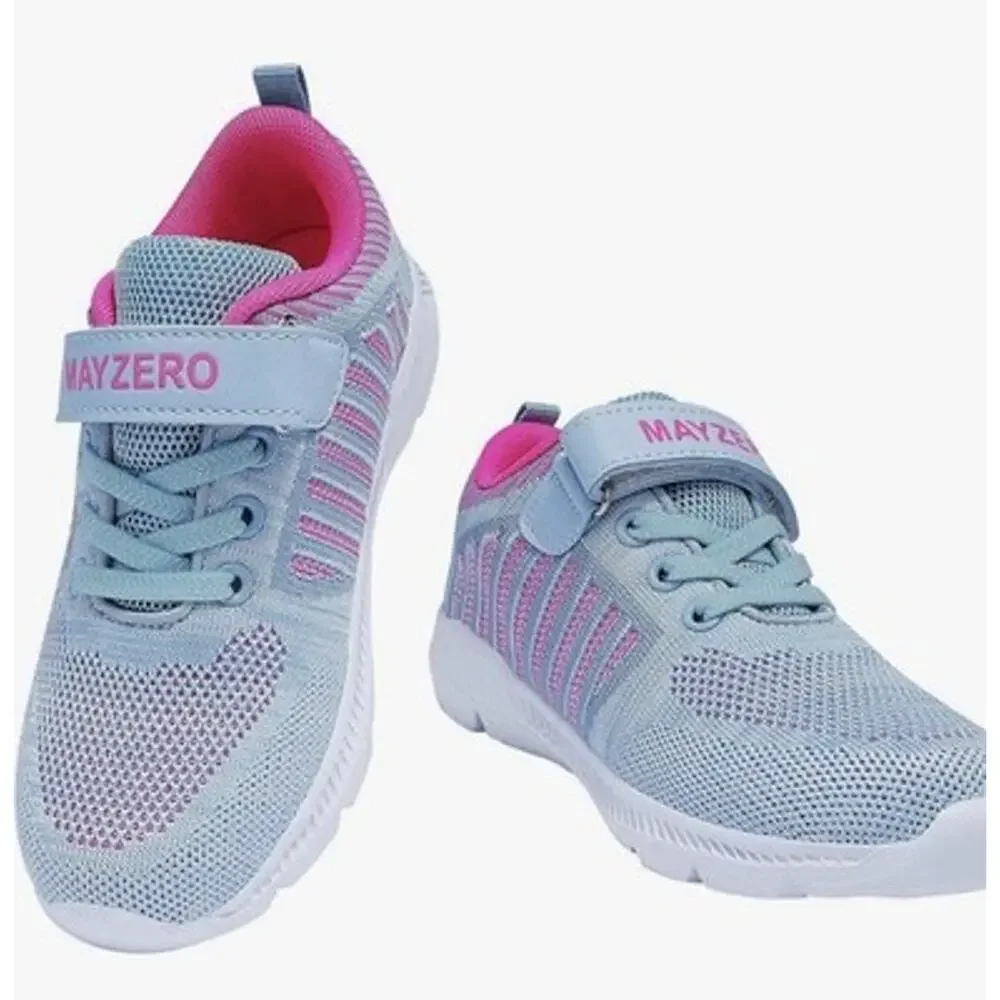 MAYZERO Girls Running Shoes Light Grey Pink Hook & Loop Sz 2.5 to 3 New